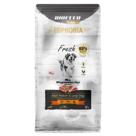 Dry Dog Food Biofeed EUPHORIA Fresh Meat Adult Pork/Goose M/L 12kg