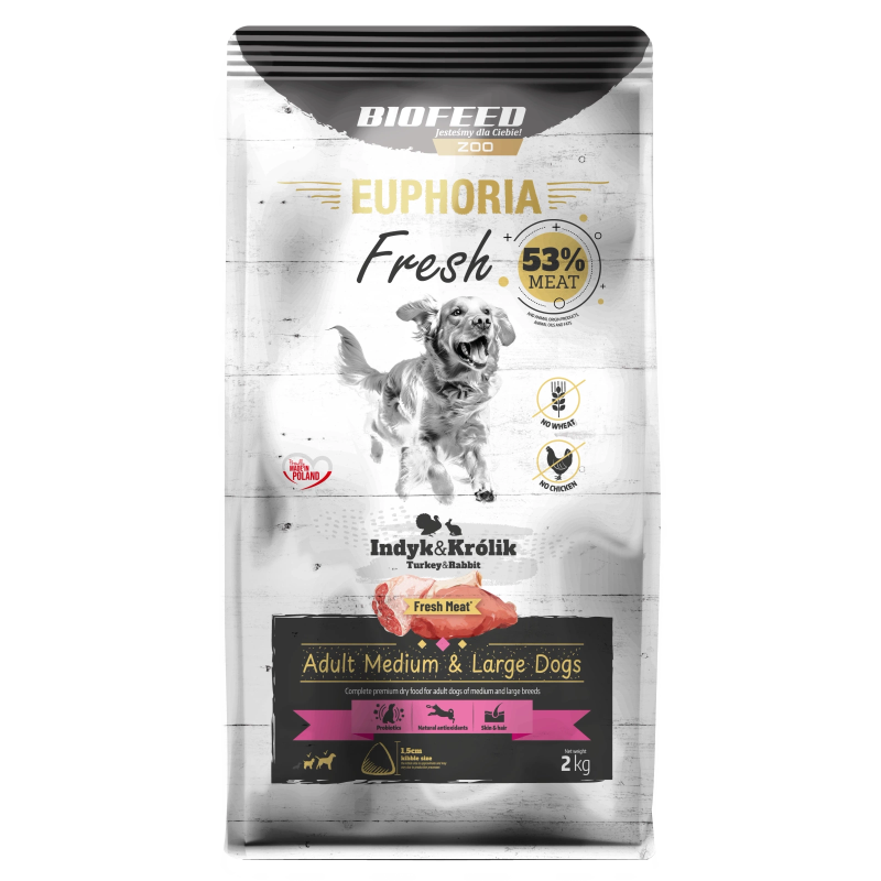 Dry dog food Biofeed EUPHORIA FRESH MEAT ADULT TURKEY/RABBIT M/L 2KG
