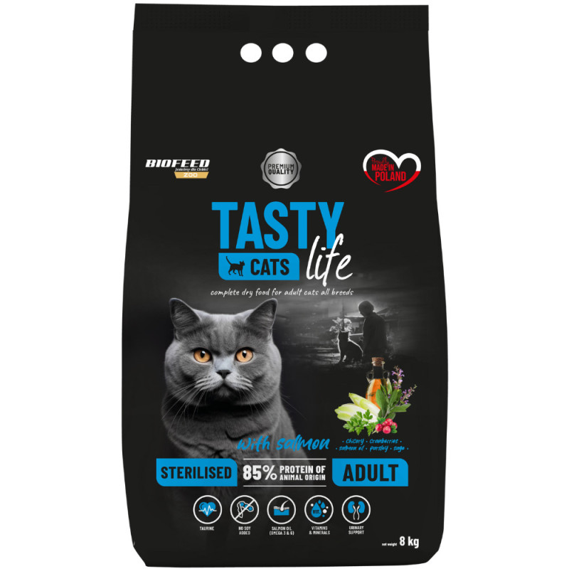 Karma sucha dla kota Biofeed Tasty Cats Life Sterilised with Salmon 8kg