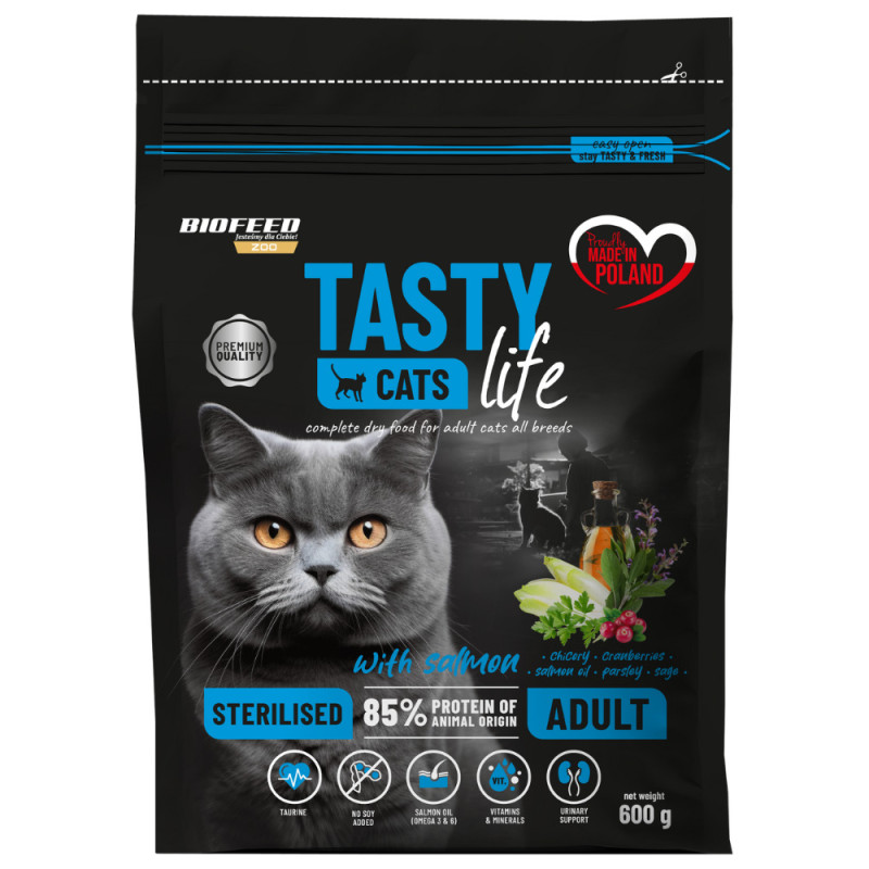 Dry Cat Food Biofeed Tasty Cats Life Sterilised with Salmon 600g