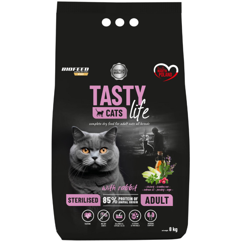Dry Cat Food Biofeed TASTY CATS LIFE Sterilised with Rabbit 8kg