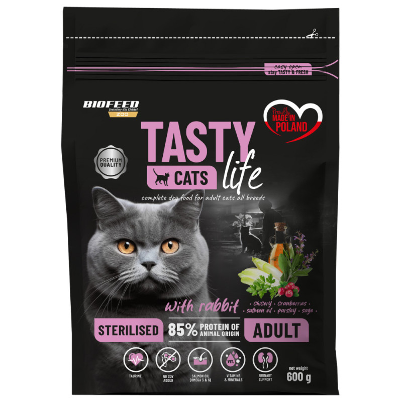 Dry cat food Biofeed TASTY CATS LIFE STERILISED WITH RABBIT 600G