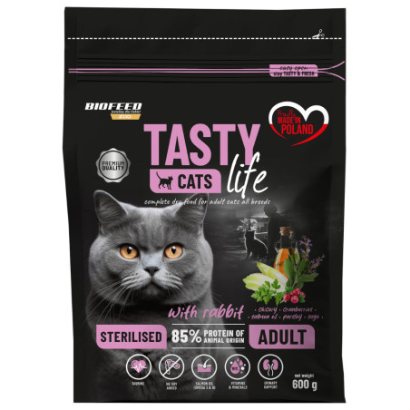 Dry cat food Biofeed TASTY CATS LIFE STERILISED WITH RABBIT 600G