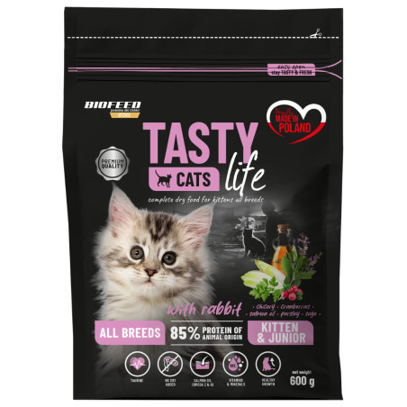 Dry cat food Biofeed Tasty Cats Life Kitten with Rabbit 600g
