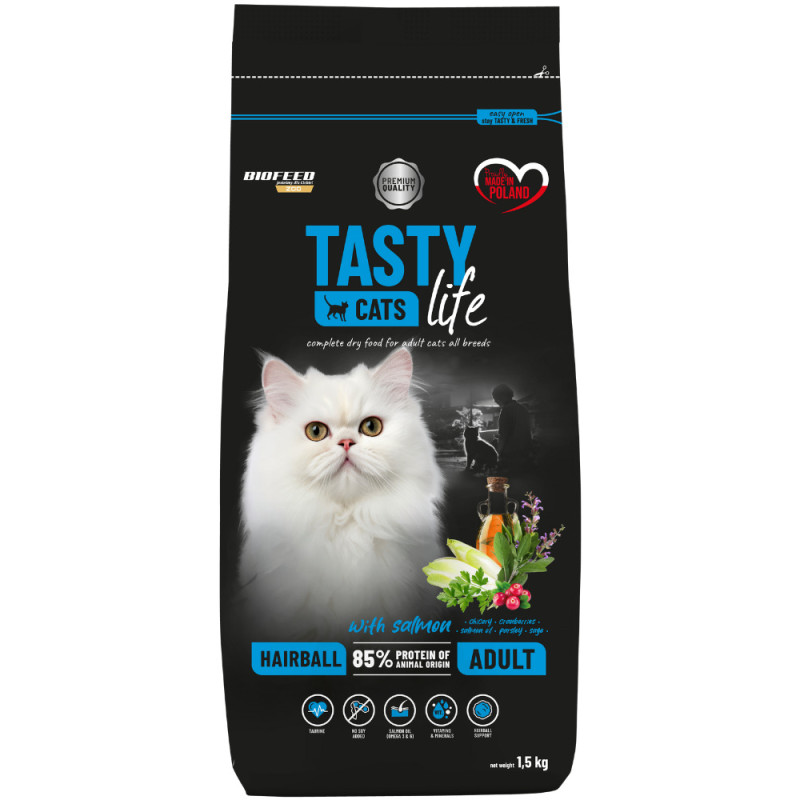 Karma sucha dla kota Biofeed Tasty Cats Life Hairball with Salmon 1,5kg