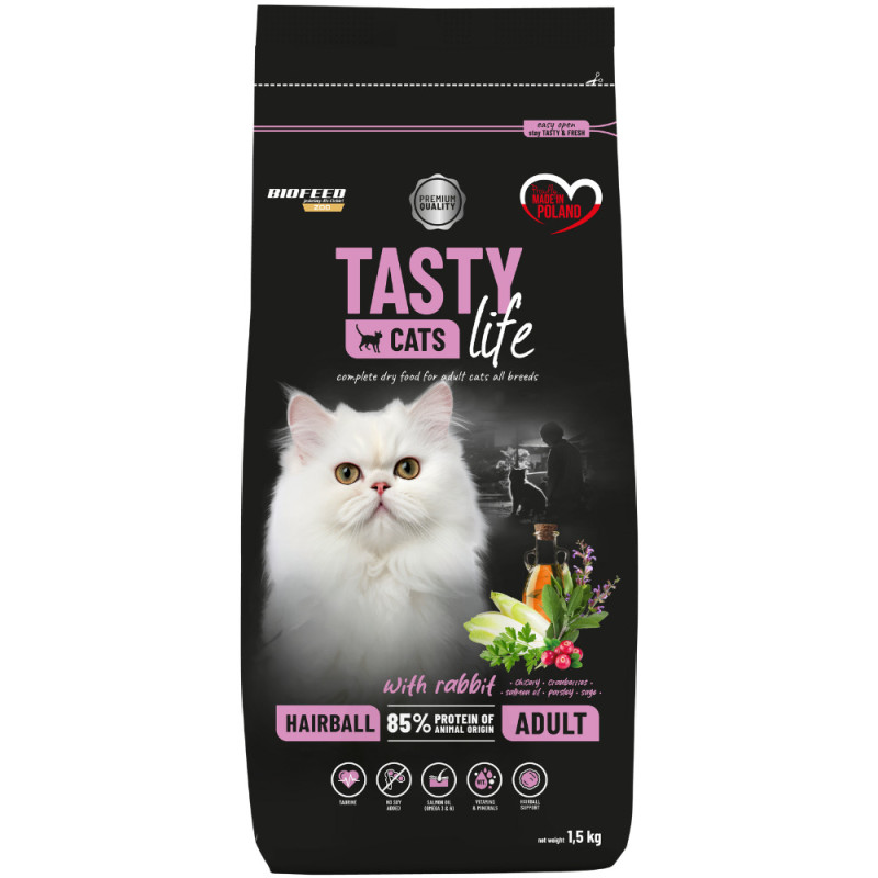 Karma sucha dla kota Biofeed Tasty Cats Life Hairball with Rabbit 1,5kg
