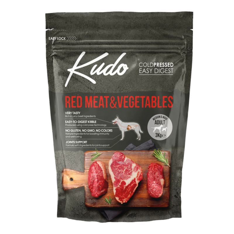 Cold-Pressed Dry Dog Food Kudo Red Meat & Vegetables Med/Maxi 3kg