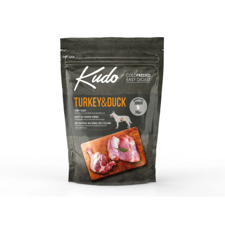 Sucha karma dla psa tłoczona na zimno Kudo Indyk&Kaczka Med/Maxi Junior 3kg