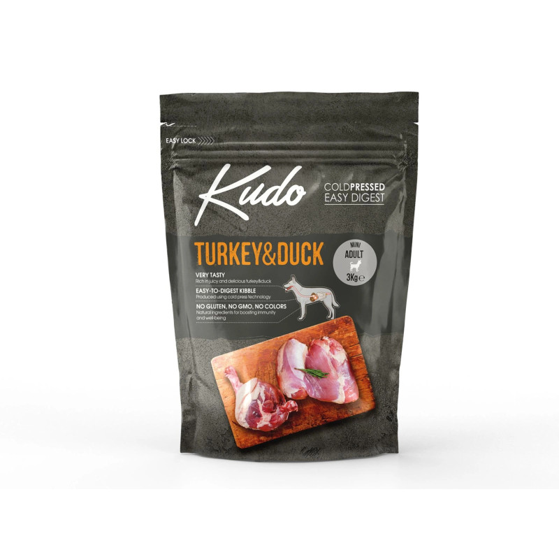 Cold Pressed Dry Dog Food Kudo Turkey & Duck Mini Adult 3kg