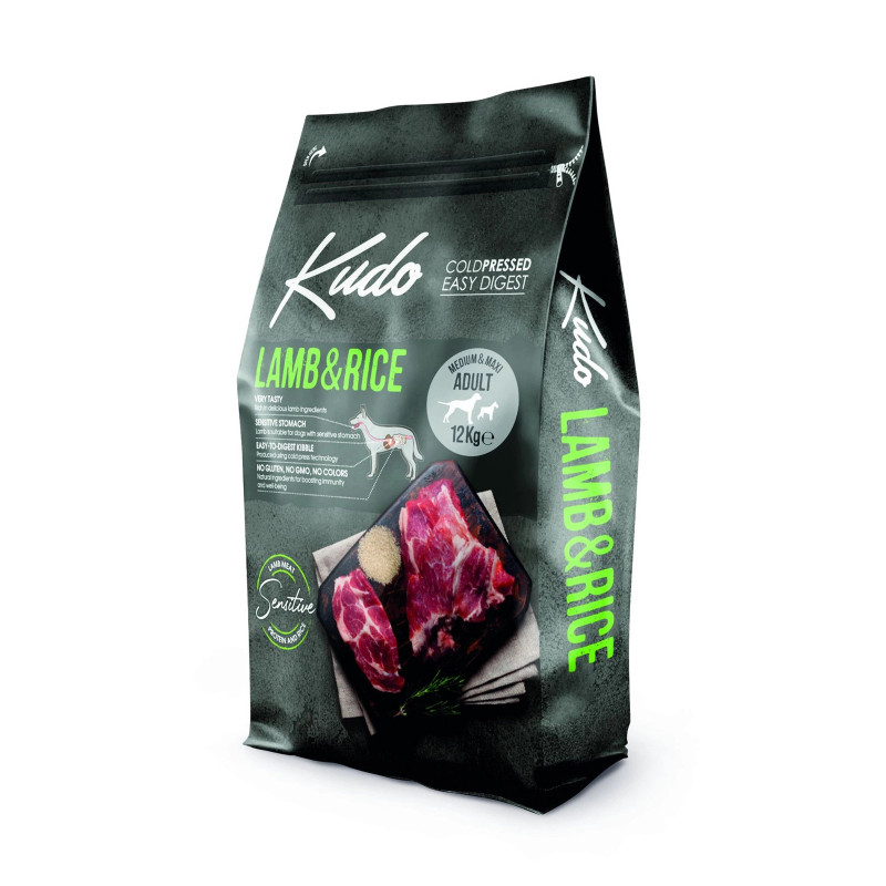 Sucha karma dla psa tłoczona na zimno Kudo Jagniecina&Ryz Med/Maxi Adult 12kg
