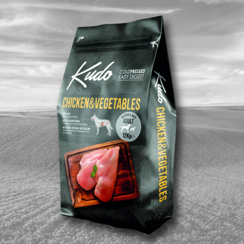 Cold Pressed Dry Dog Food Kudo Chicken&Vegetables Med/Maxi Adult 12kg