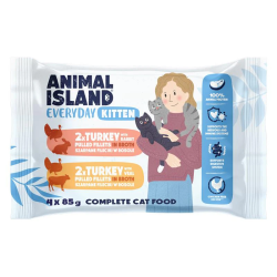 Wet Food for Kittens Animal Island 4×85 g Turkey/Rabbit, Turkey/Veal