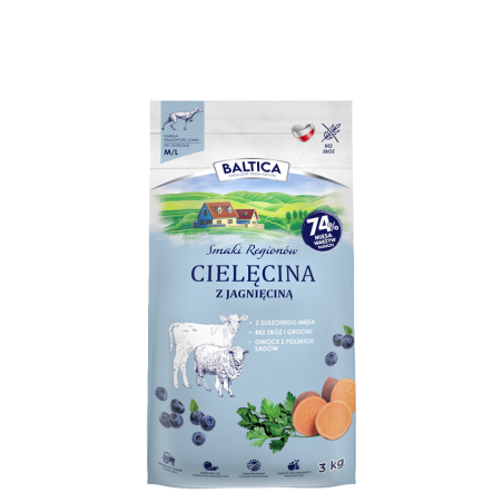 Karma sucha dla psa Baltica Smaki Regionów Adult Cielęcina z Jagnięciną M/L 3kg