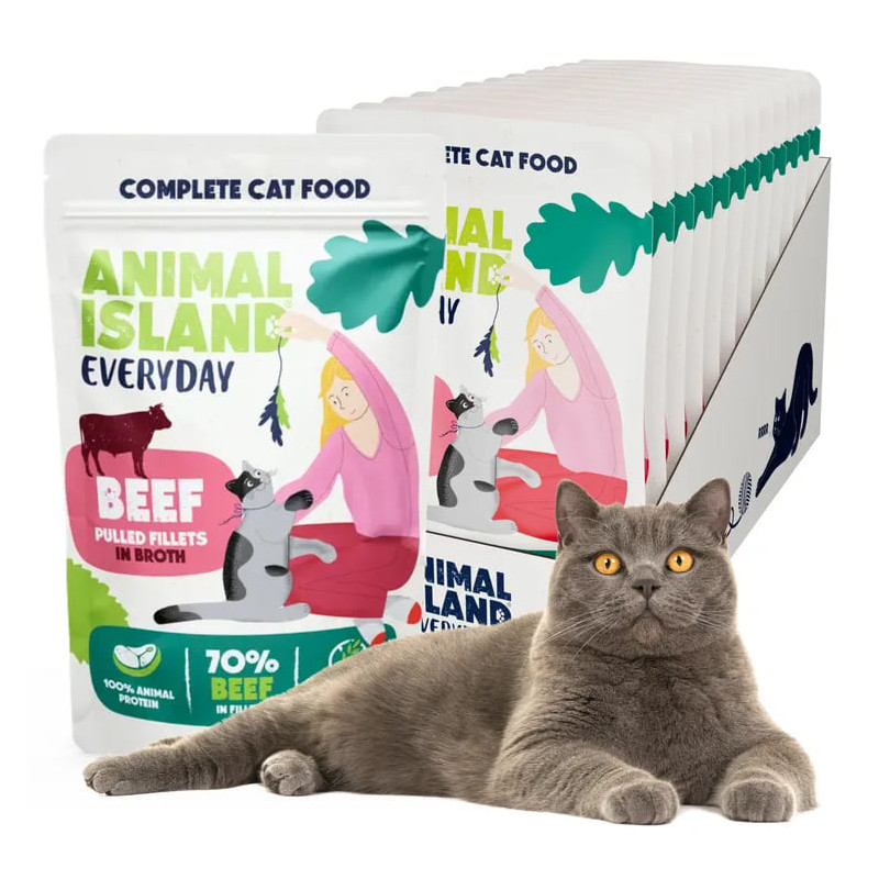 Wet Cat Food Animal Island Everyday pouches beef 12 x 85g