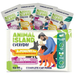 Wet Cat Food Animal Island Pouches EVERYDAY 4 Pack 4 x 85g - Poultry with Liver and Veal