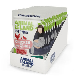 Wet Cat Food Animal Island 12x85 g Pouches Fillets in Broth Chicken-Quail