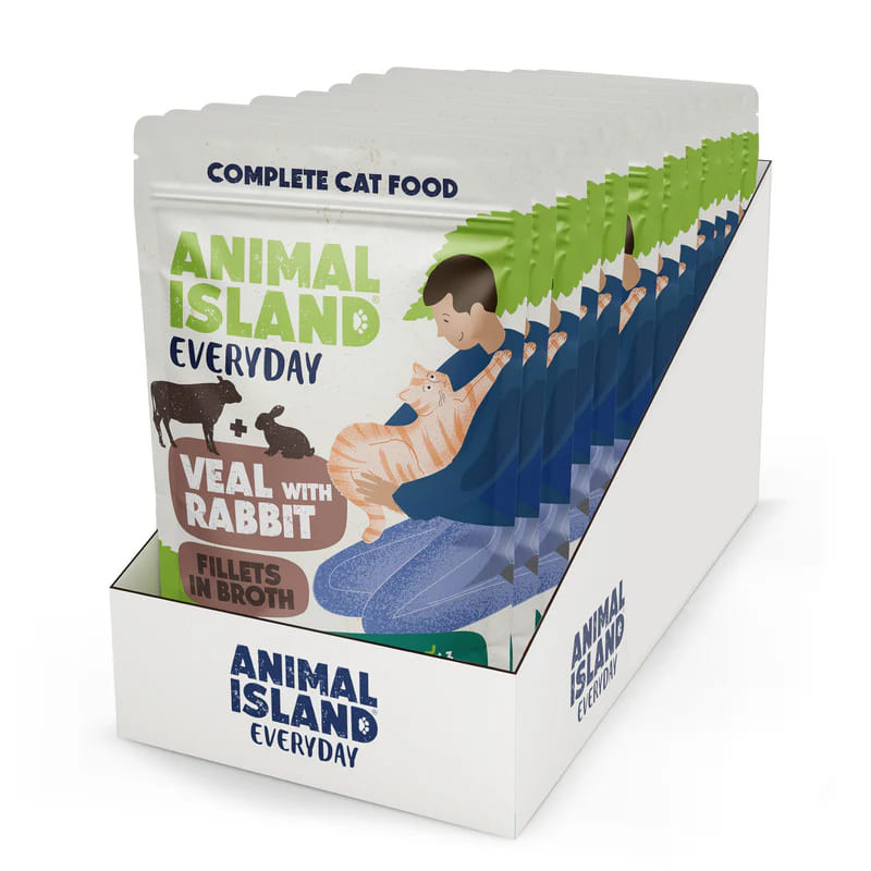 Karma mokra dla kota Animal Island 12x85g Saszetki Filety w rosole Cielęcina-Królik
