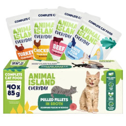Wet Cat Food Animal Island Everyday Box 40 x Beef Chicken Turkey White Fish
