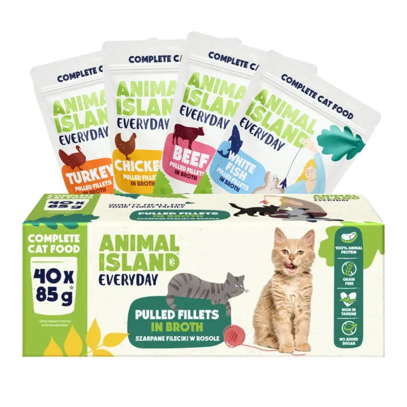 Karma mokra dla kota Animal Island Everyday Box 40 x 100 g Wołowina Kurczak Indyk Biała Ryba