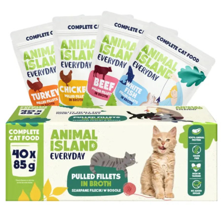 Wet Cat Food Animal Island Everyday Box 40 x Beef Chicken Turkey White Fish