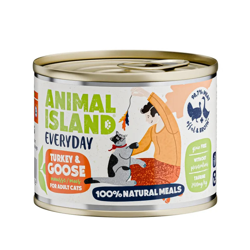 Karma mokra dla kota Animal Island Everyday Kota Indyk/Gęś 200g
