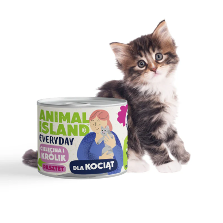 Karma mokra dla kociąt Animal Island Everyday z cielęciny i królika 185g