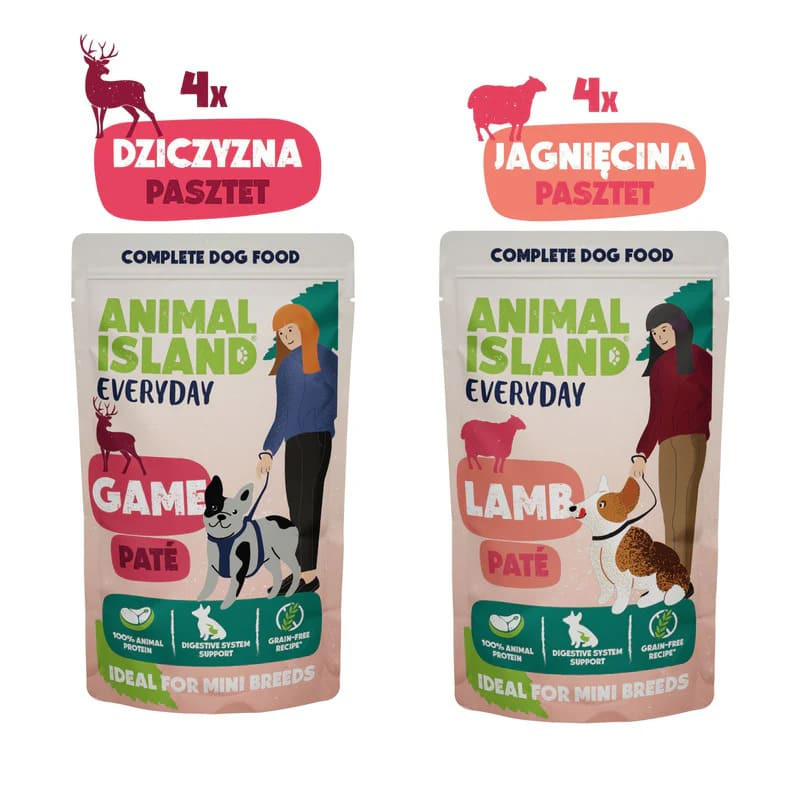 Karma mokra dla psa Animal Island EVERYDAY Saszetki 4 x 150g Dziczyzna i 4 x 150g Jagnięcina