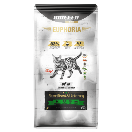 Dry Cat Food EUPHORIA Gluten Free Cat STERILISED & URINARY Turkey & Lamb 1.5 kg