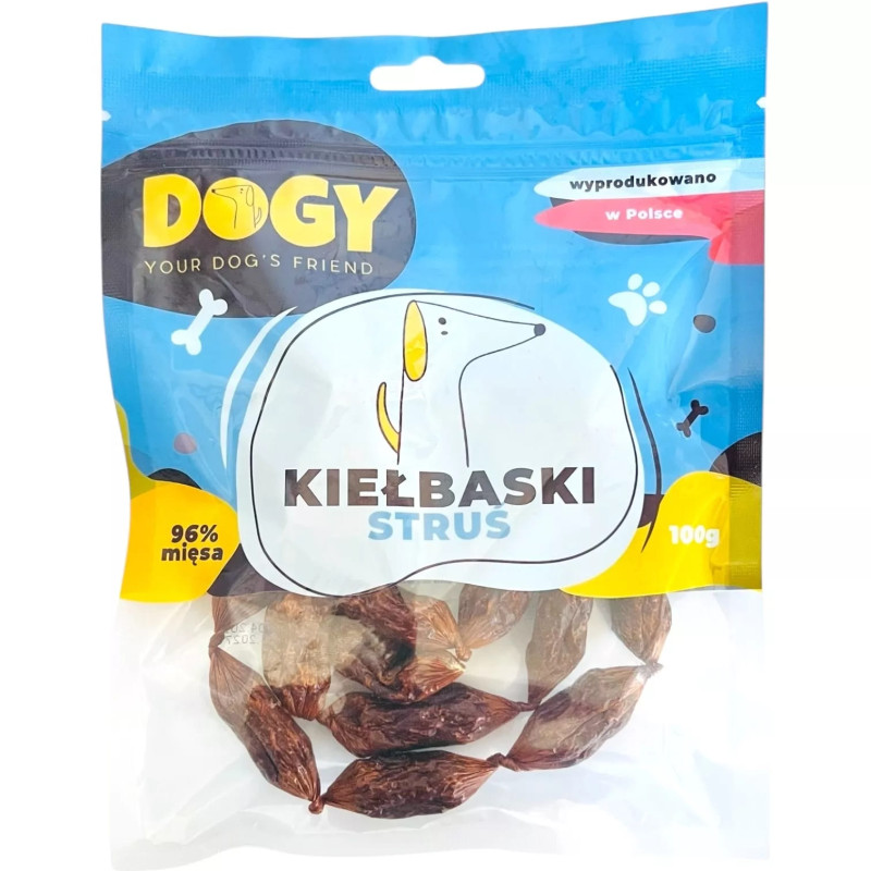 Przysmaki dla psa DOGY Kiełbaski ze Strusiem 100g