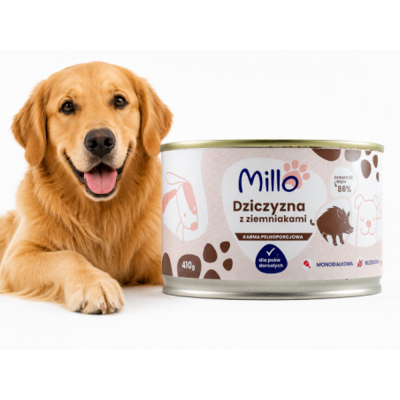 Karma mokra dla psa MILLO dorosły Dziczyzna z ziemniakami 410 g