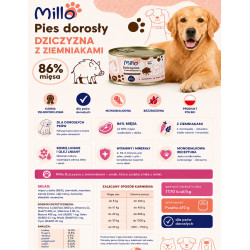 Karma mokra dla psa MILLO dorosły Dziczyzna z ziemniakami 410 g