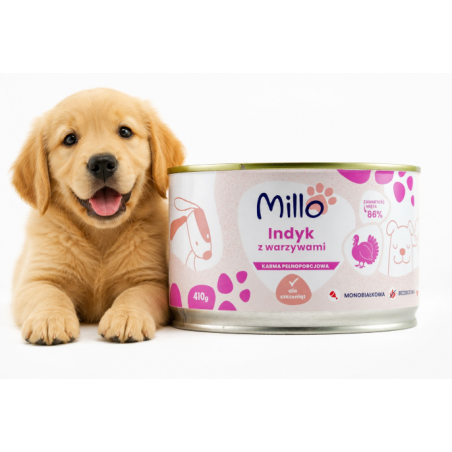 Karma mokra dla psa MILLO Szczeniak INDYK Z WARZYWAMI 410 g