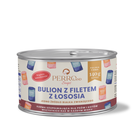 Karma mokra dla psa i kota Perro Bulion z filetem z łososia 140g
