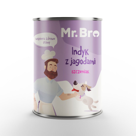 Wet puppy food Mr. Bro Turkey with Blueberries 400 g – natural premium diet