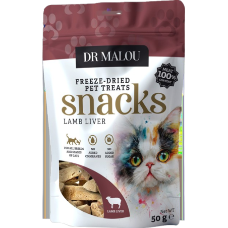 Przysmaki dla kotów DR MALOU 100% liofilizowana wątroba jagnięca 50g