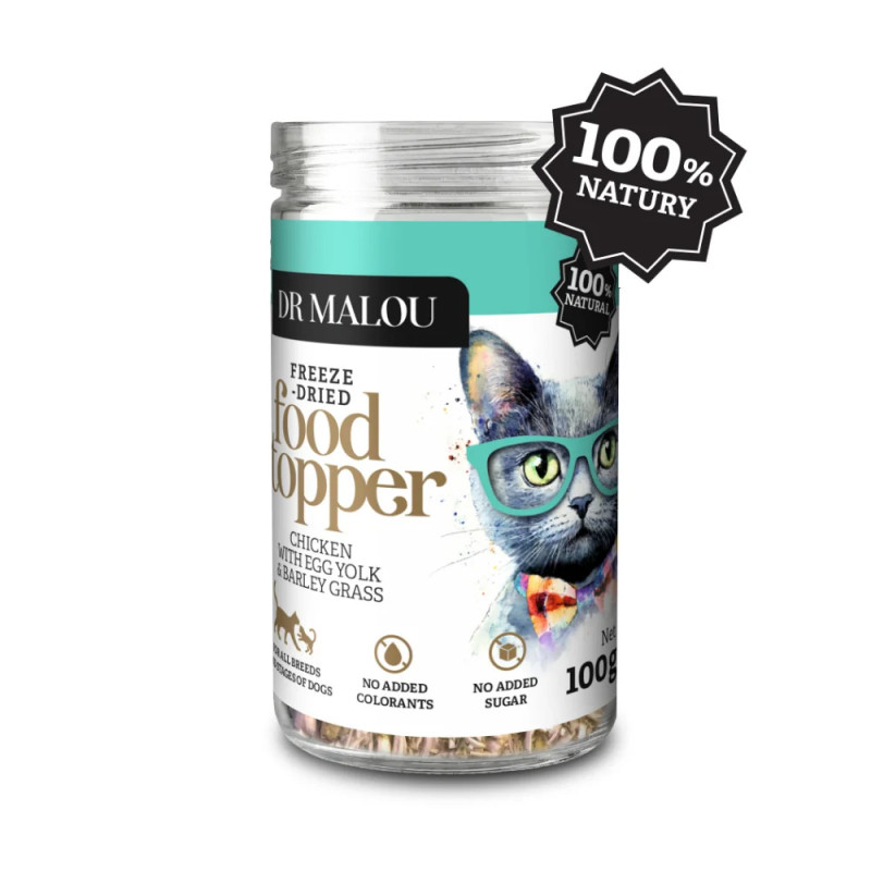 Dog and Cat Treat DR MALOU Topper Chicken with Egg Yolk and Barley Grass 100g